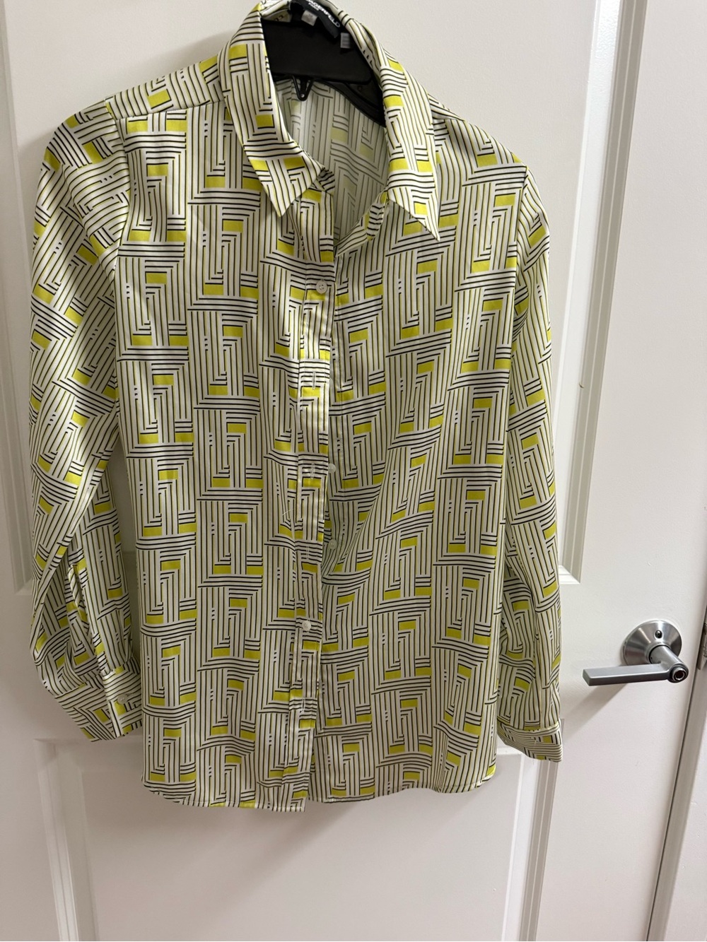 Karl Lagerfeld Men's Geometric Button-Down Shirt in Lime and White